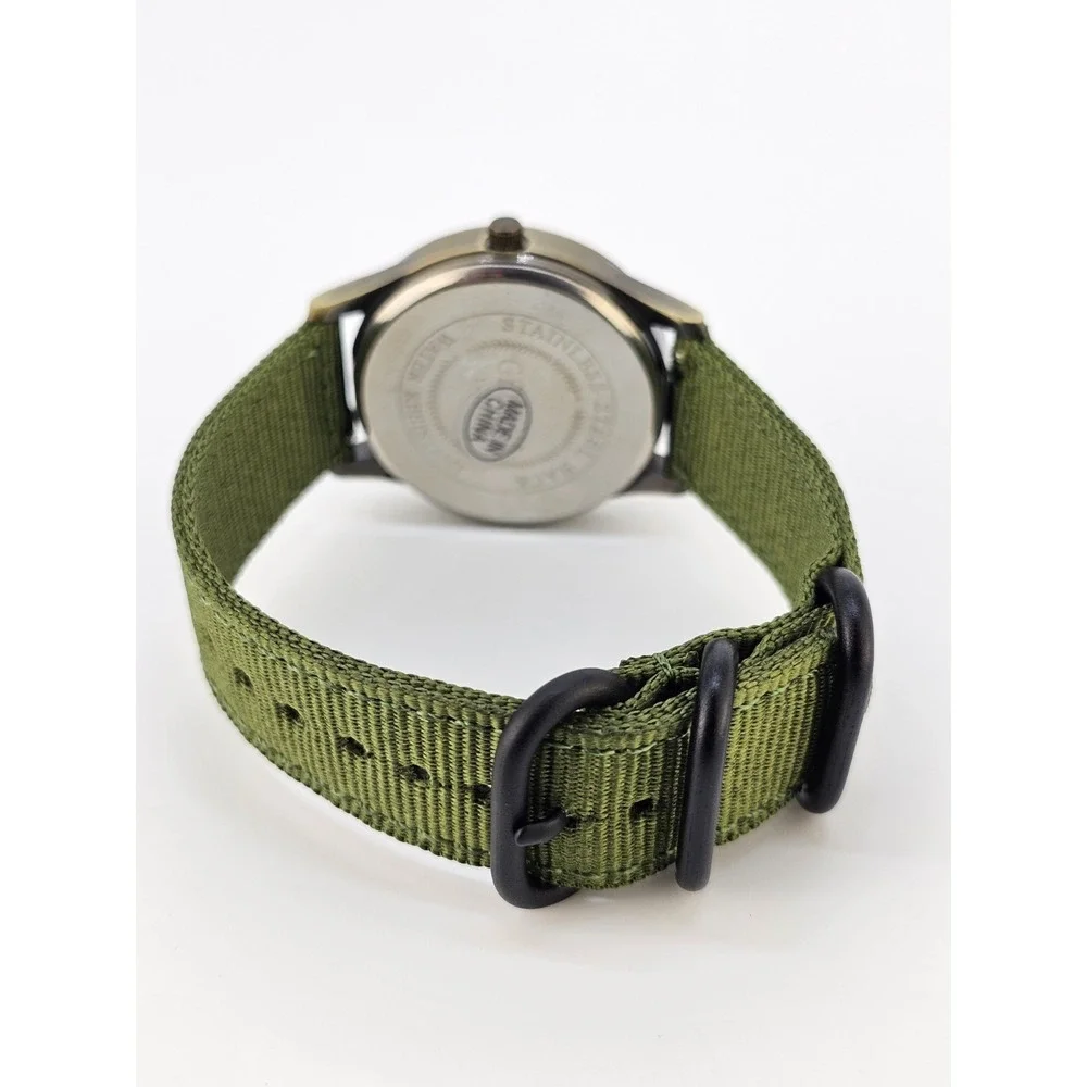 Men's Analog Watch 38MM Bronze Dial New Army Green Canvas Bands New Battery